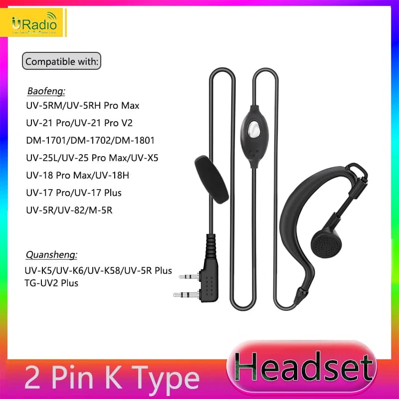 Auricolare 2 Pin per UV18Pro QuanSheng UV K5 auricolare UV K6 UV 5R Plus BF DM-1701 UV 17 Plus Walkie Talkie cuffie radio bidirezionale