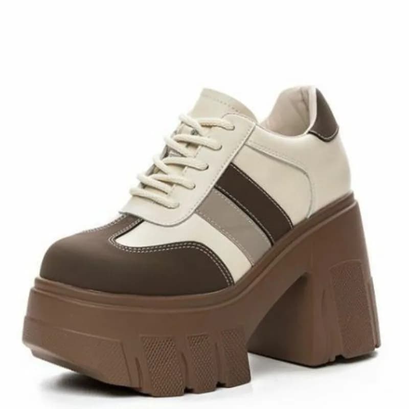 11cm Women High Heels New Spring Genuine Leather Women Shoes Lace-up Height Color Matching Women Casual Shoes Ankle Boots Shoes