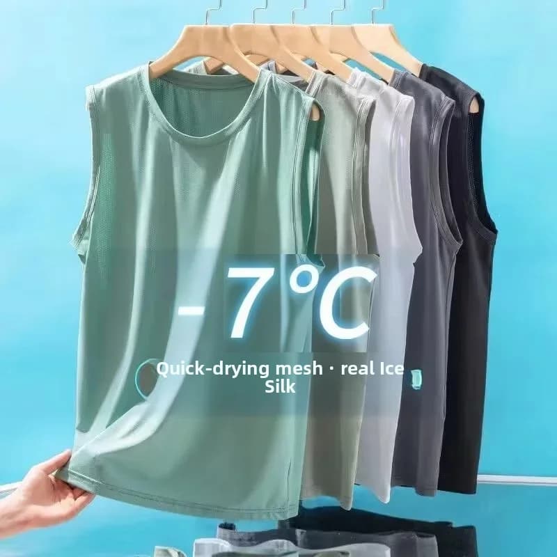 2026 Men's Ice Silk Mesh Vest Lightweight Sports Summer Wear Sleeveless T-shirt Tank Top Casual Fashion Outerwear