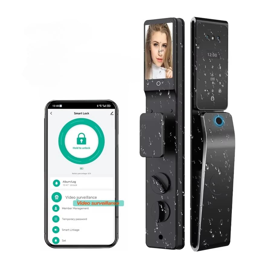 Telecamera Tuya Alexa Voice Ip66 Impermeabile 3d Riconoscimento facciale Videocitofono in tempo reale Impronte digitali Smart Door Lock