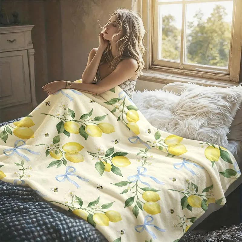 Lemon Bow Flannel Blanket Warm Soft Halloween Christmas Decorative Couch Warm Cozy All-Season Gift