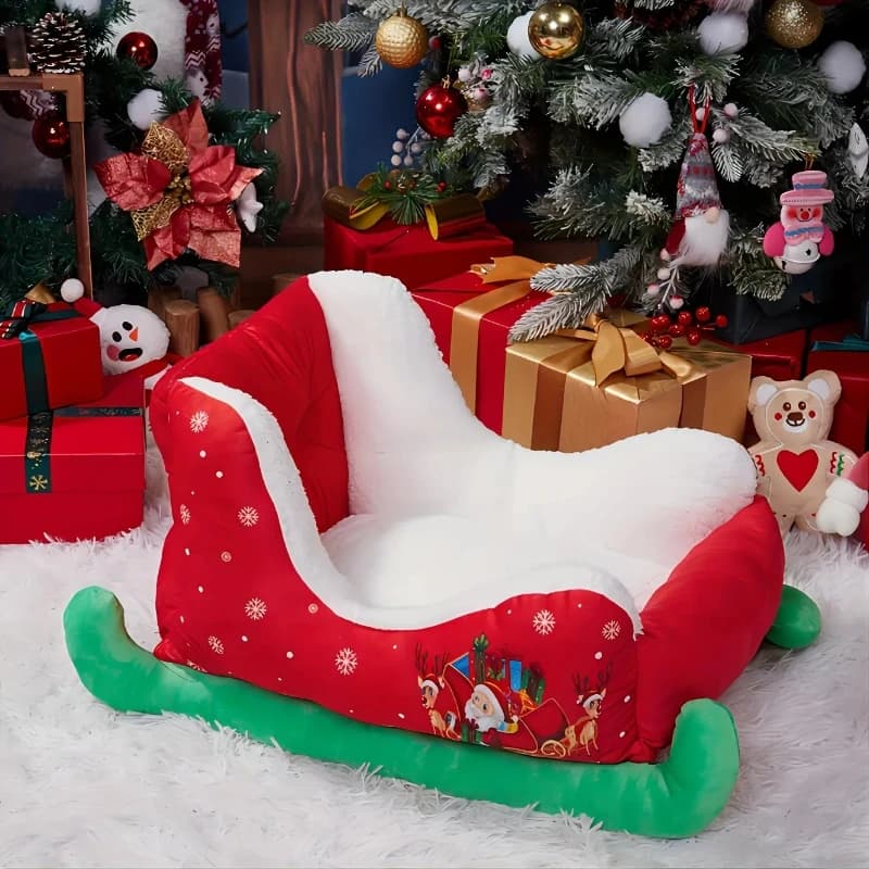 Letto per cani di Natale Rosso Slitta di Natale Letto per animali domestici Peluche Divano letto per cani per interni ed esterni Lavabile Nido per animali domestici a tema natalizio per cani gatti