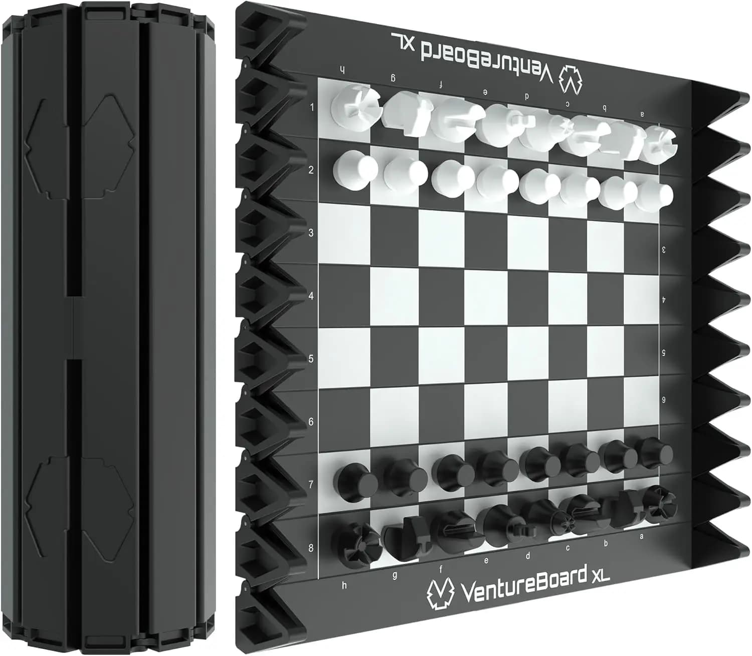 VENTUREBOARD XL Full-Size 10" Magnetic Unique Chess Set - Folding Travel Board Game (Black/Grey)