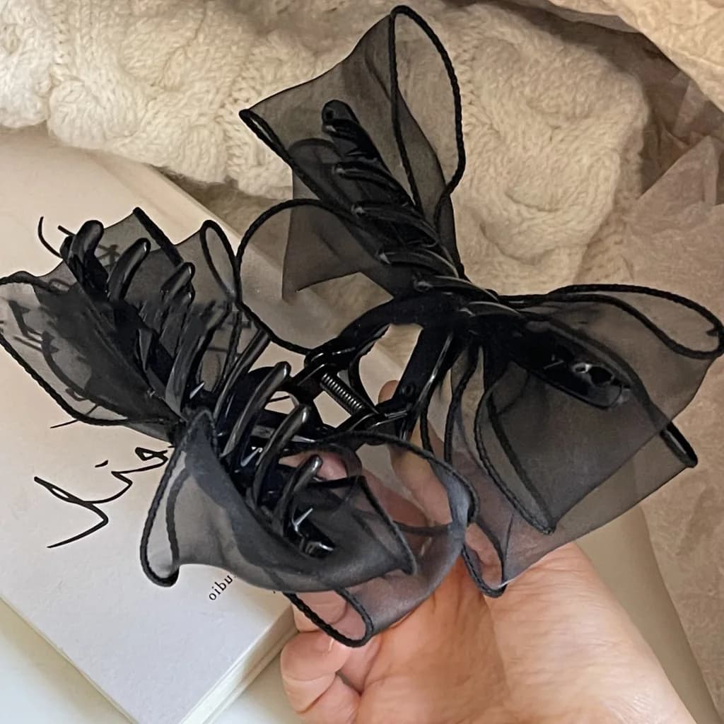 Artiglio per capelli oversize Fiocco in organza Fermaglio per capelli antiscivolo stile coreano Accessori per capelli Luxe per regalo updo spesso
