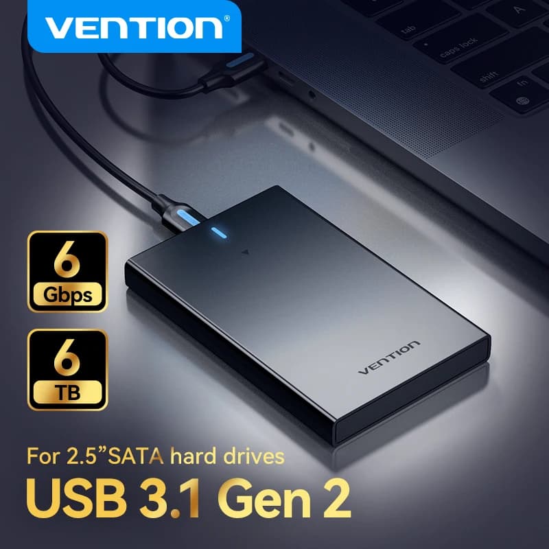 Custodia per disco rigido Vention da 2,5 ''SATA a USB 3.0 per disco rigido SSD HDD Box Custodia USB C 3.1 Gen 2 Custodia per HDD esterna HD
