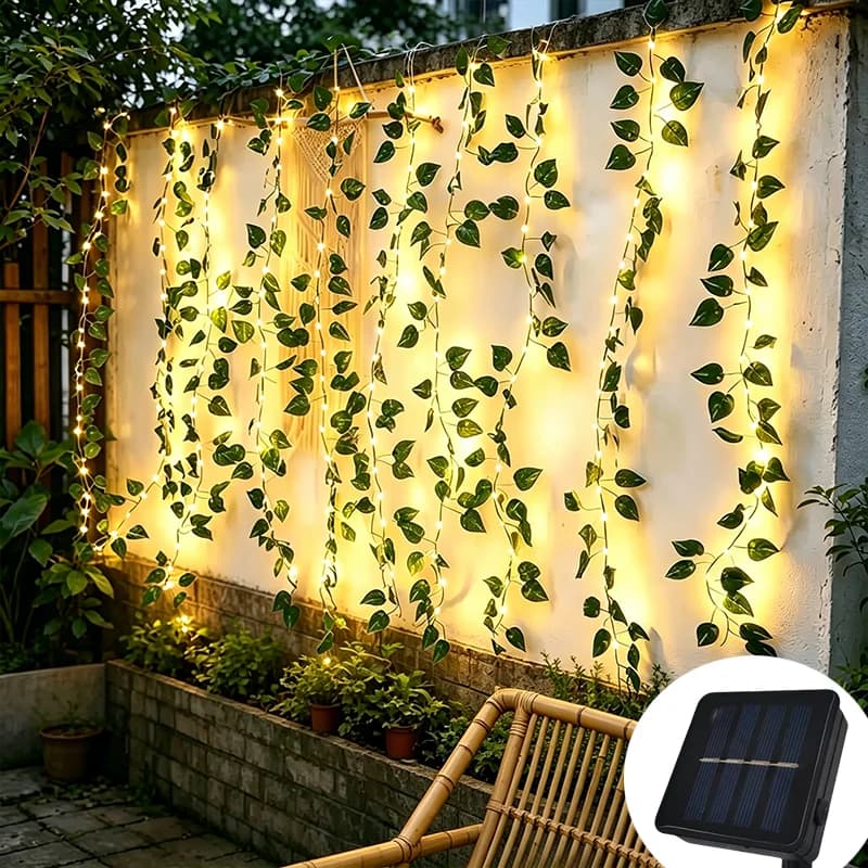 50/100/150LED Green Fairy Light with Solar-Powered Artificial Ivy Leave Featuring 8 Mode for Garden Wedding Christmas Decoration