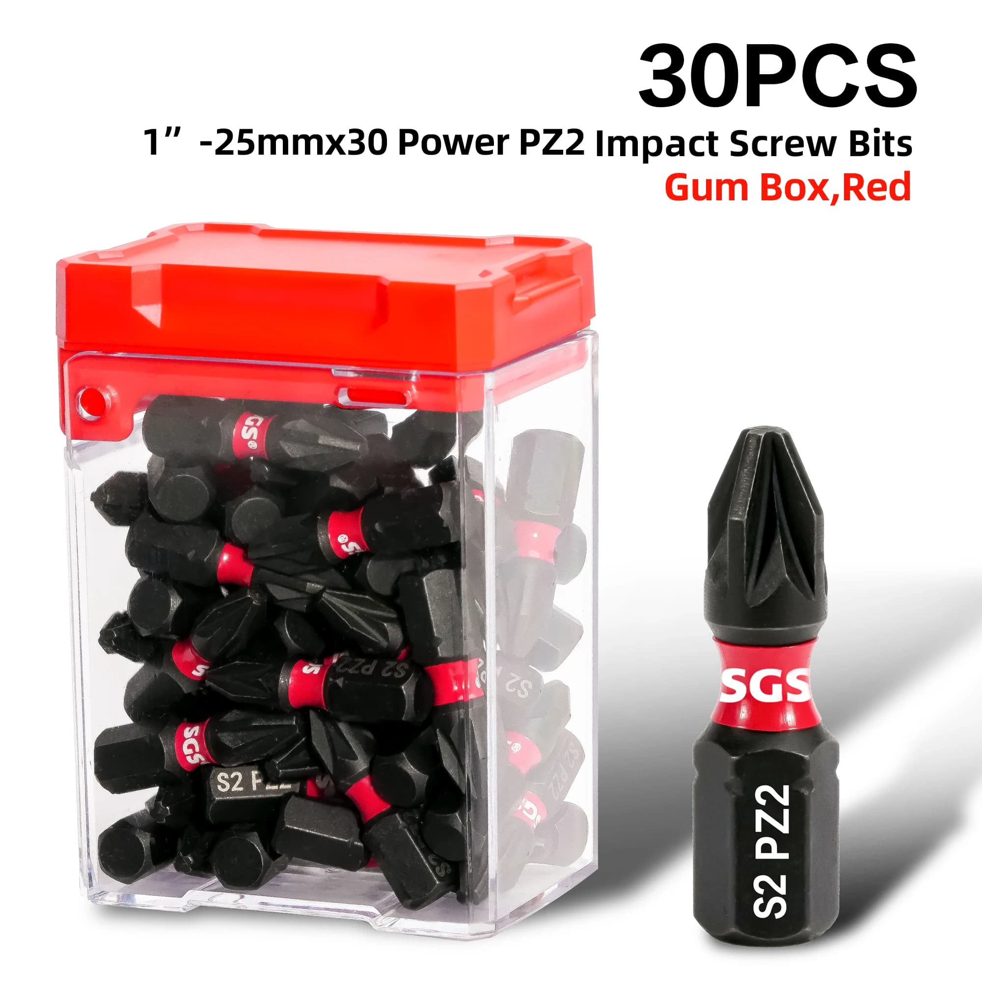 Maxtorque Premium Grade Pz2 Industrial Grade Impact Bits - S2 Alloy Steel 25mm Impact-Resistant Power Tools, 1/ 4inch Hex Shank, 20/30-Piece High-Strength Tool Set, Designed for Electricians, Mechanics, and Engineering Contractors, with a Red Thickened Storage Box