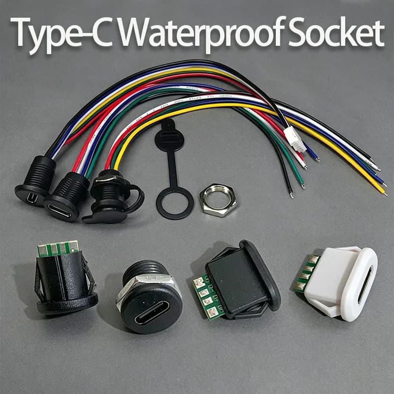 Type-C Female Socket 6 Pin Waterproof Connector USB-C Charger Interface Plug Charging Jack Welding Wire Port Power Socket