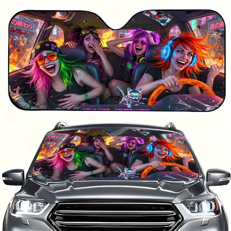 1Pcs Playful & Vibrant Design Car Windshield Sun Shade, Suitable For SUV & RV, Easy Installation