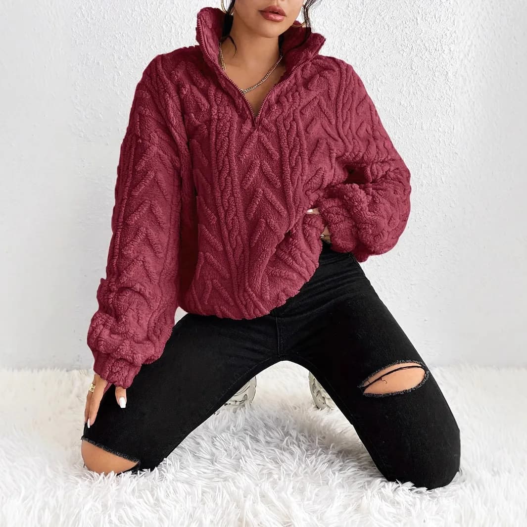 Inverno Kleding Dames 2024 Maglione elegante Donna Double-sided Peluche Pullover Cerniera Colletto alla coreana a maniche lunghe Nuovo maglione lavorato a maglia