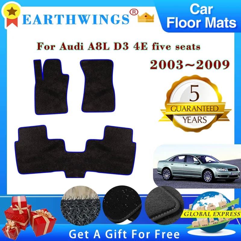 Tappetini per auto per Audi A8 L D3 4E Cinque posti 2005 2003 ~ 2009 Tappeti Tappeto Pannello antiscivolo Pad Premium Personalizzato Rilievo del piede Accessori