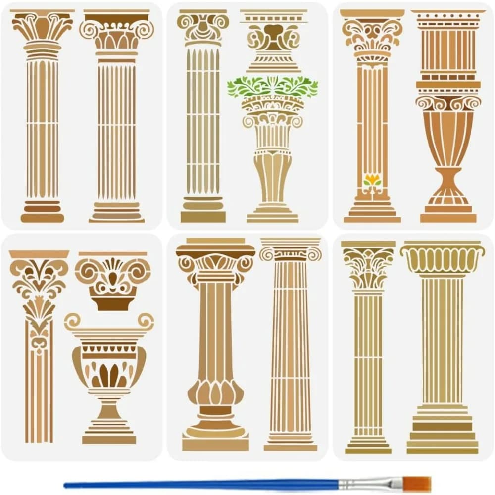 6 stencil per colonne romane per dipingere con pennello 8,3x11,7 modello a tema di costruzione in plastica PET con stencil scavato per fai da te