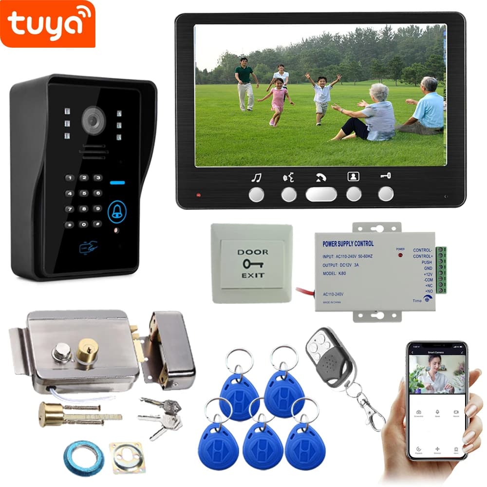 WIFI video intercom for home, wireless, Tuya smart, wired videophone with 1080P camera, intercom system with password and RFID per apartment