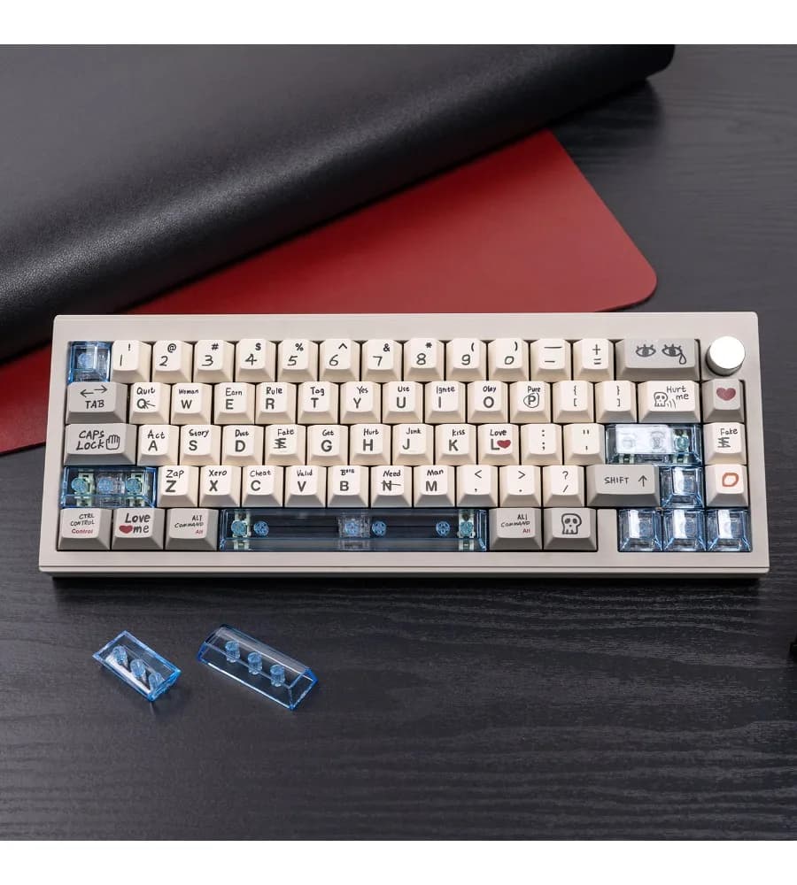 Mint Blue/Pink PC Supplement Transparent Keycaps Retro Love Story Original Highly magnetic axis mechanical keyboard