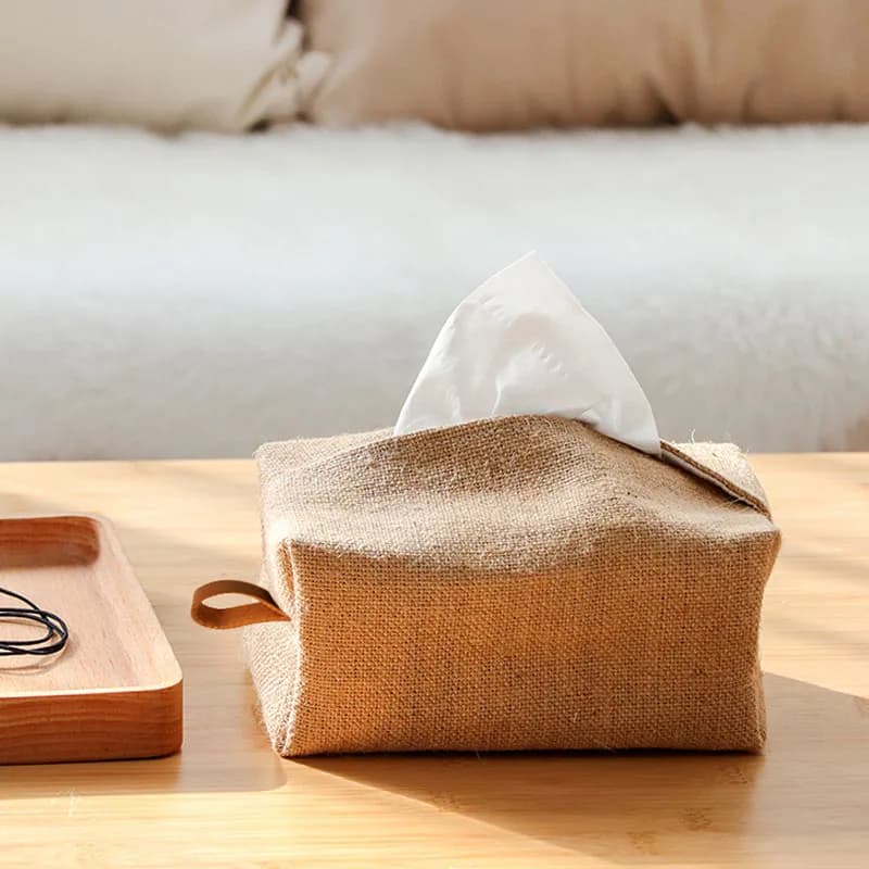 Japanese Style Simple Cotton Linen Fabric Tissue Box Storage Bag Home Decorative Living Room Restaurant Paper Towel Holder