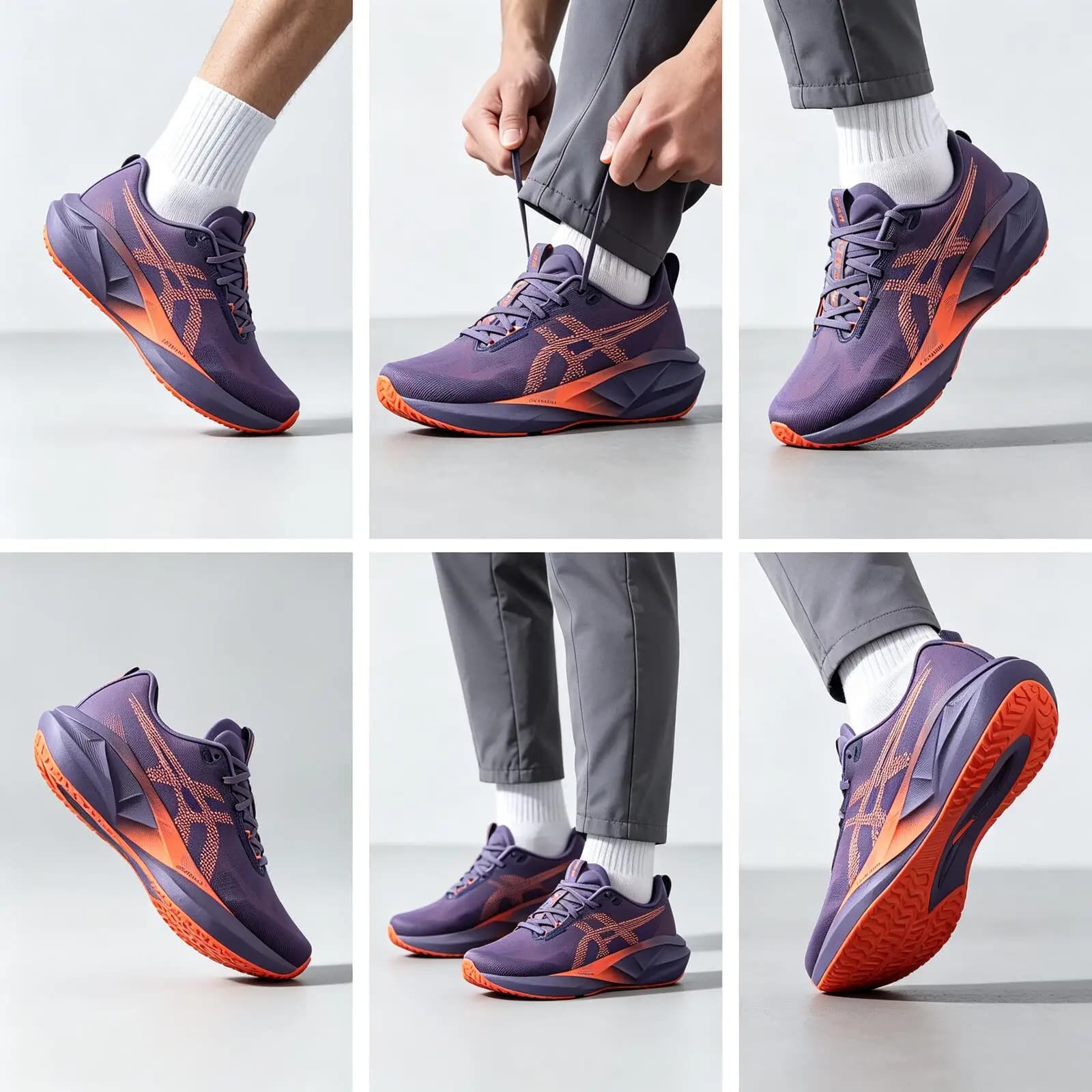 ASICS Men NOVABLAST 5 Grey Purple FF BLAST MAX Breathable Mesh Soft Rebound Road Running Trainers 1011B974-500