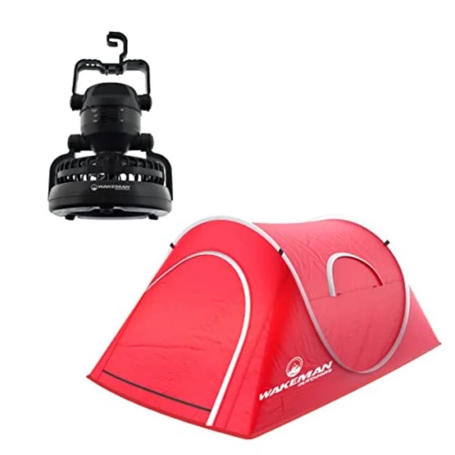 Tenda per 2 persone con design pop-up e borsa per il trasporto - Include lanterna da campeggio con ventola - Accessorio da campeggio resistente alle intemperie