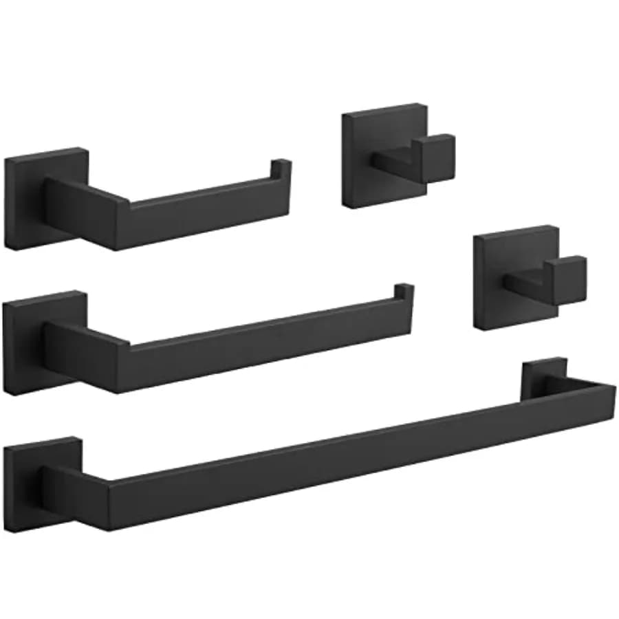 Set di 5 Accessori per Bagno in Acciaio Inox SUS304, Include Portasciugamani da 55 cm, Porta Asciugamani, Porta Carta Igienica e 2 Ganci Appendiabiti