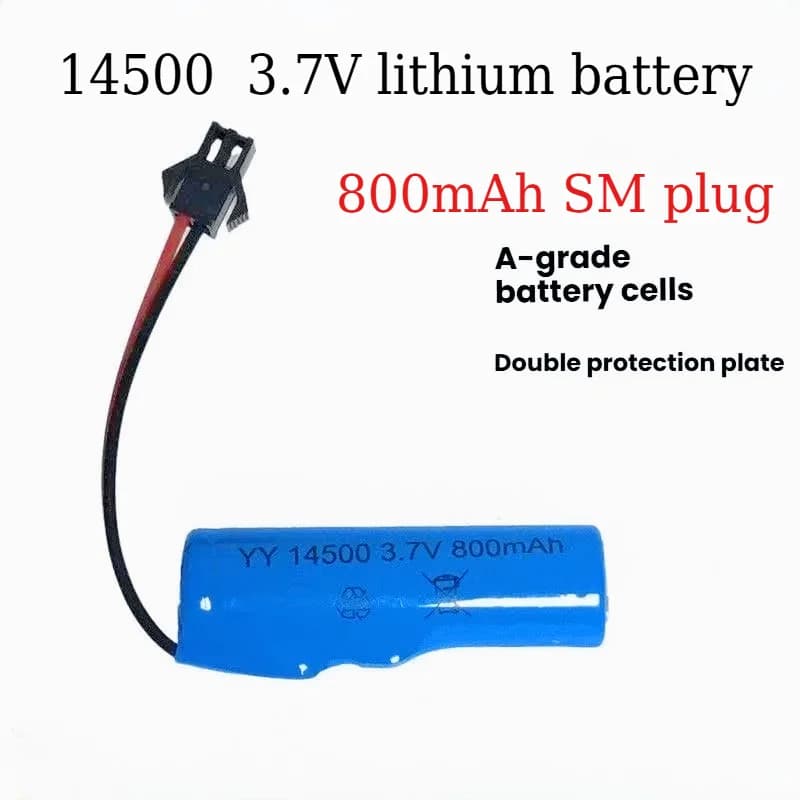 Batteria Ricaricabile AA 14500 3.7V 800mAh per Giocattoli Telecomandati, Elicotteri, Auto, Treni, Moto, Batterie per Auto Giocattolo con Connettore SM