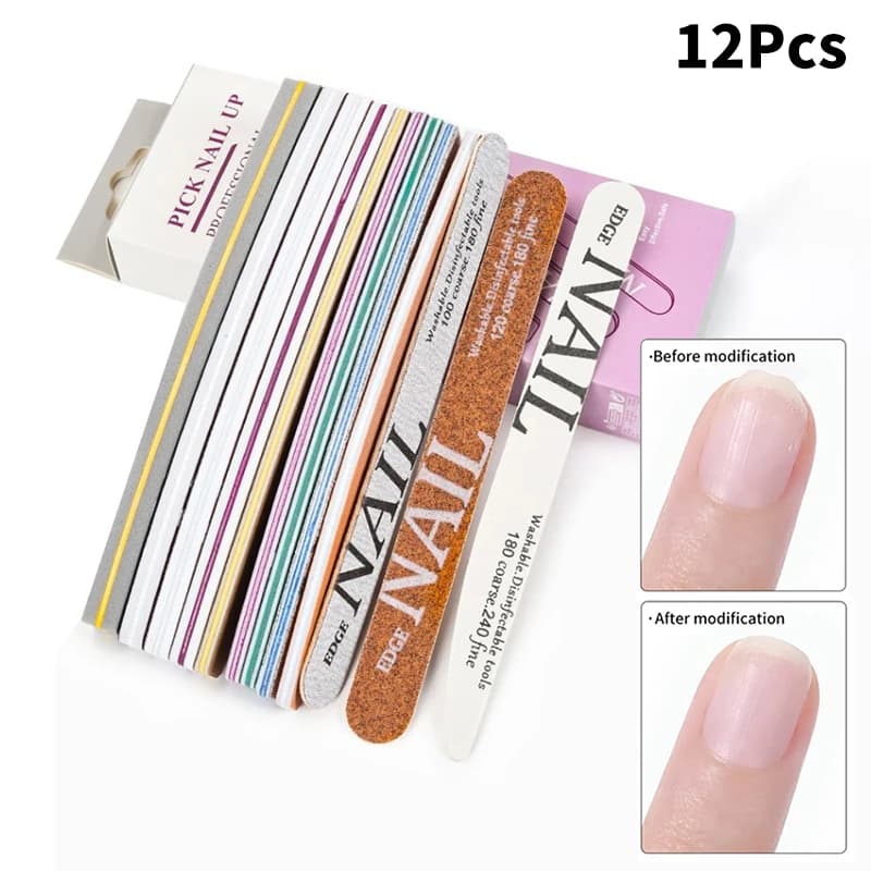 12 Pcs/Box 80 100 150 180 220 Grit Nail File Moon Style Nail Polish File Set Professional Nails Files
