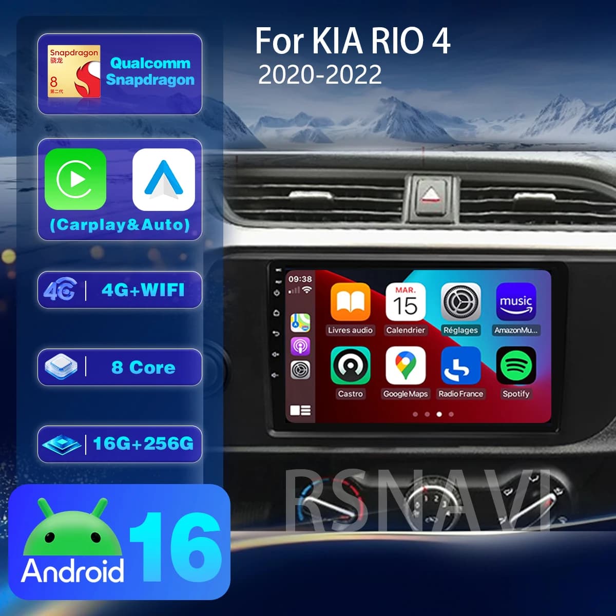 Android 16 Carplay Auto Qualcomm Car Radio with Wireless CarPlay For KIA RIO 4 2020 - 2022 GPS Multimedia Stereo Plug and Play