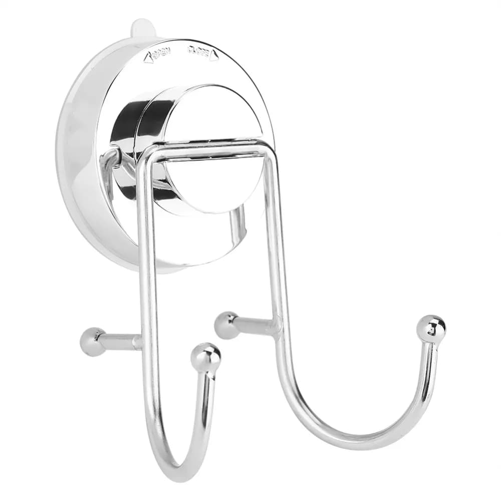 Stainless Steel Suction Cup Hooks No Drill Design Removable Double Hanger Hooks Strong Suction Seamless Wall Hooks For Bathroom