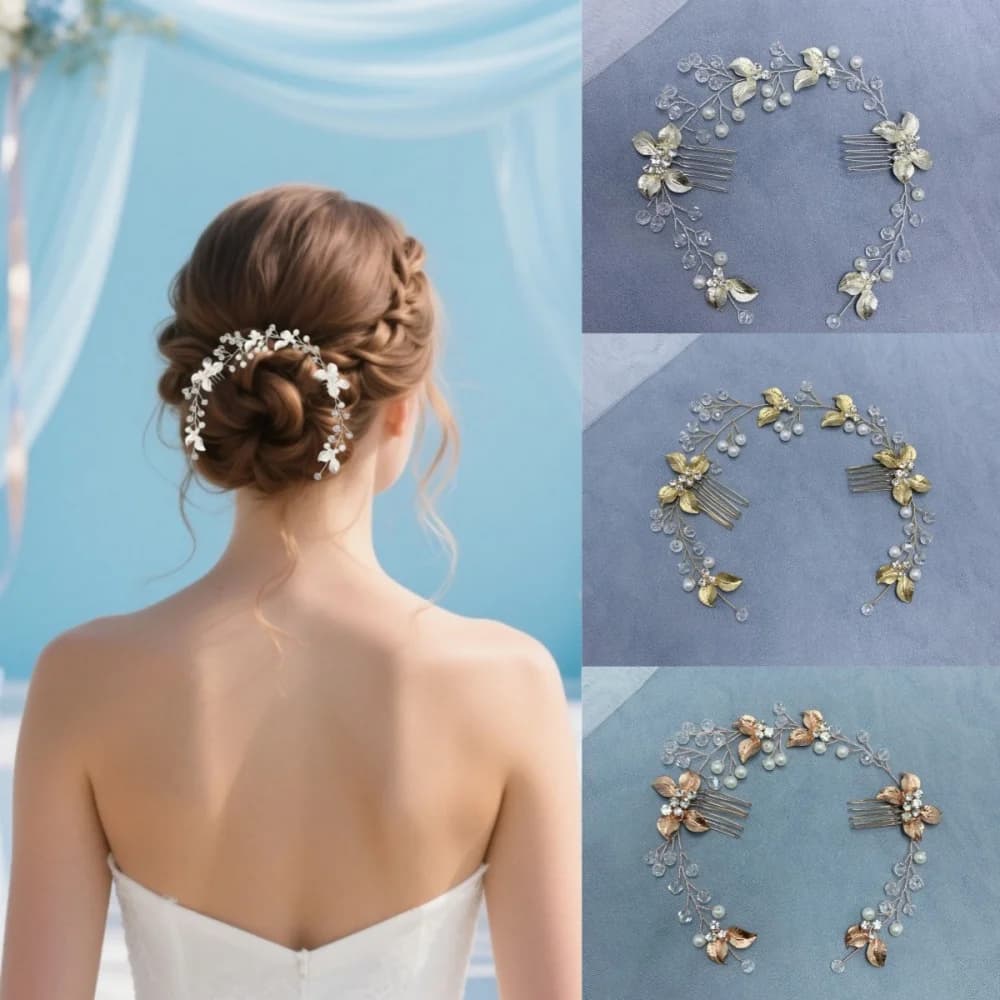 Fermaglio per capelli a petalo di cristallo fatto a mano, con strass, accessorio per capelli da sposa, gioiello per capelli, pettine per capelli