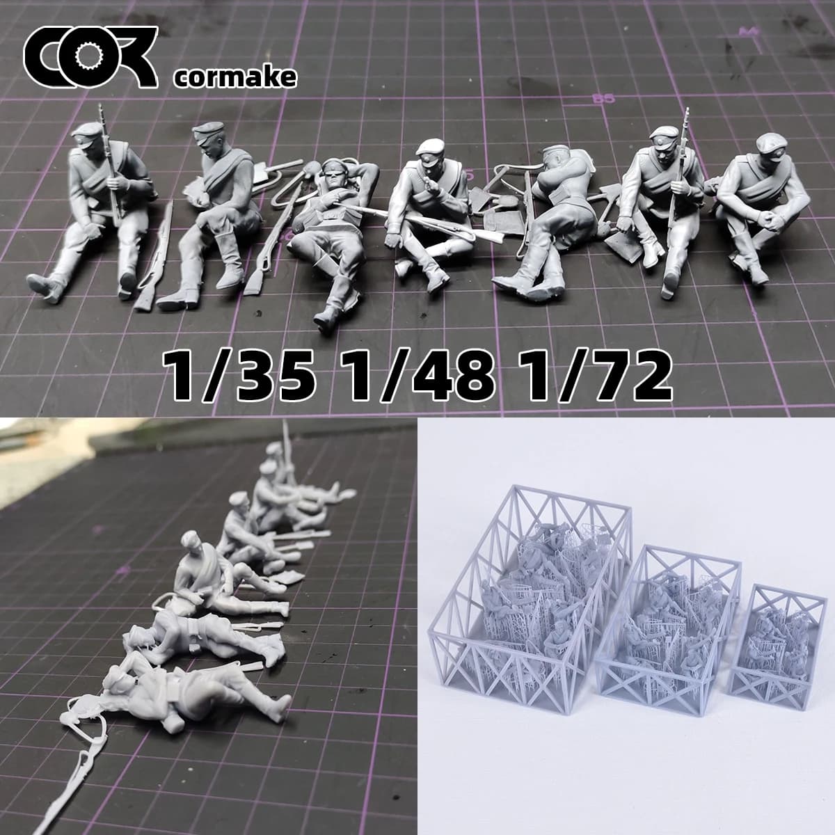 Set di 7 Soldati dell'Esercito Russo, Modellini in Plastica Statici in Scala 1/72 1/35 1/48