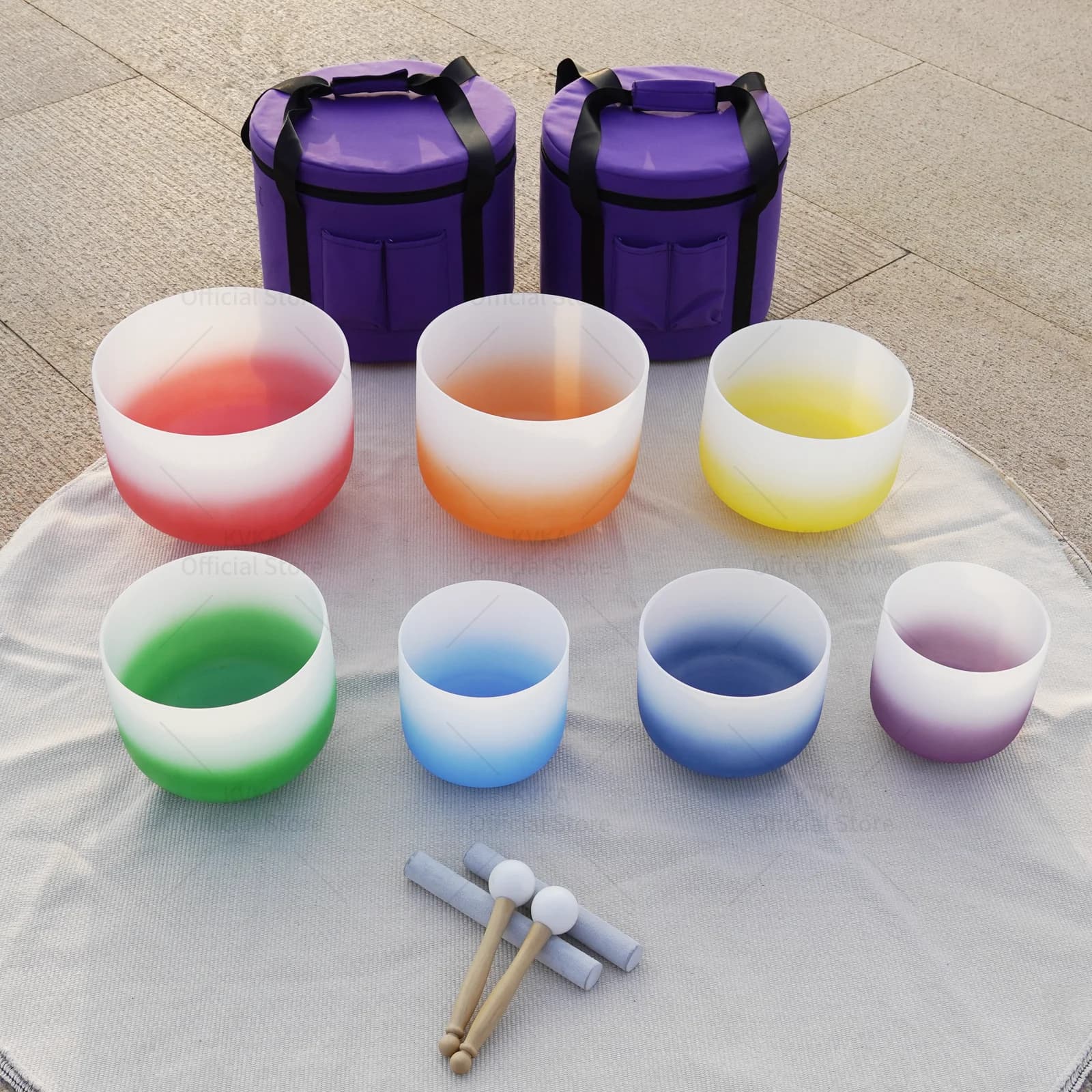 KVKA 6-12 inch Or 7-12 Inch 432hz or 440hz Gradient Half Colored Chakra Frosted Quartz Crystal Singing Bowl for Yoga Sound