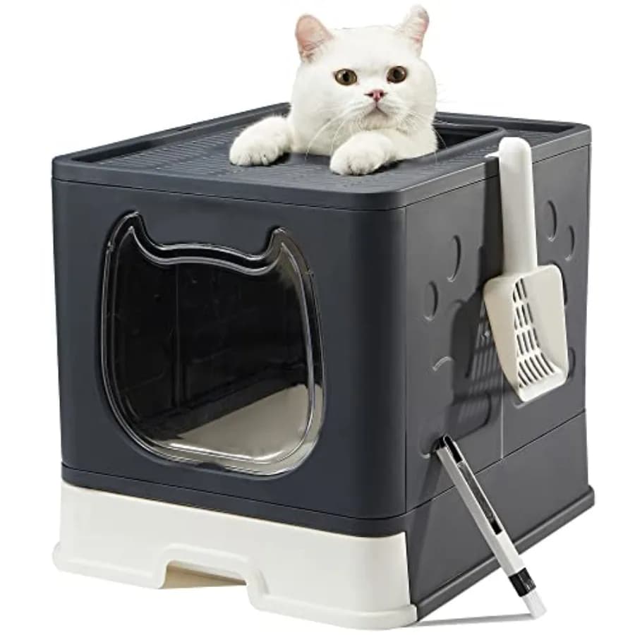 Cat Litter Box with Lid, Foldable Enclosed Covered Top Entry Kitten Litter Boxes for Growing Cats, Drawer Type Kitty Toilet wit