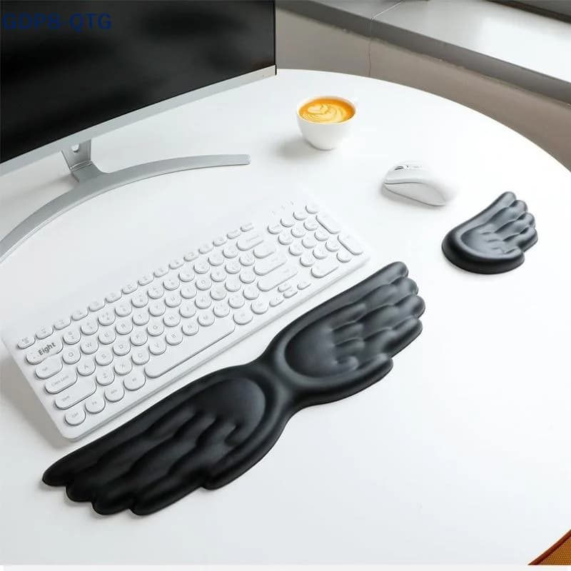 Poggiapolsi per Tastiera e Mouse a Forma di Ali d'Angelo in Memory Foam Antiscivolo Ergonomico Tappetino per Scrivania