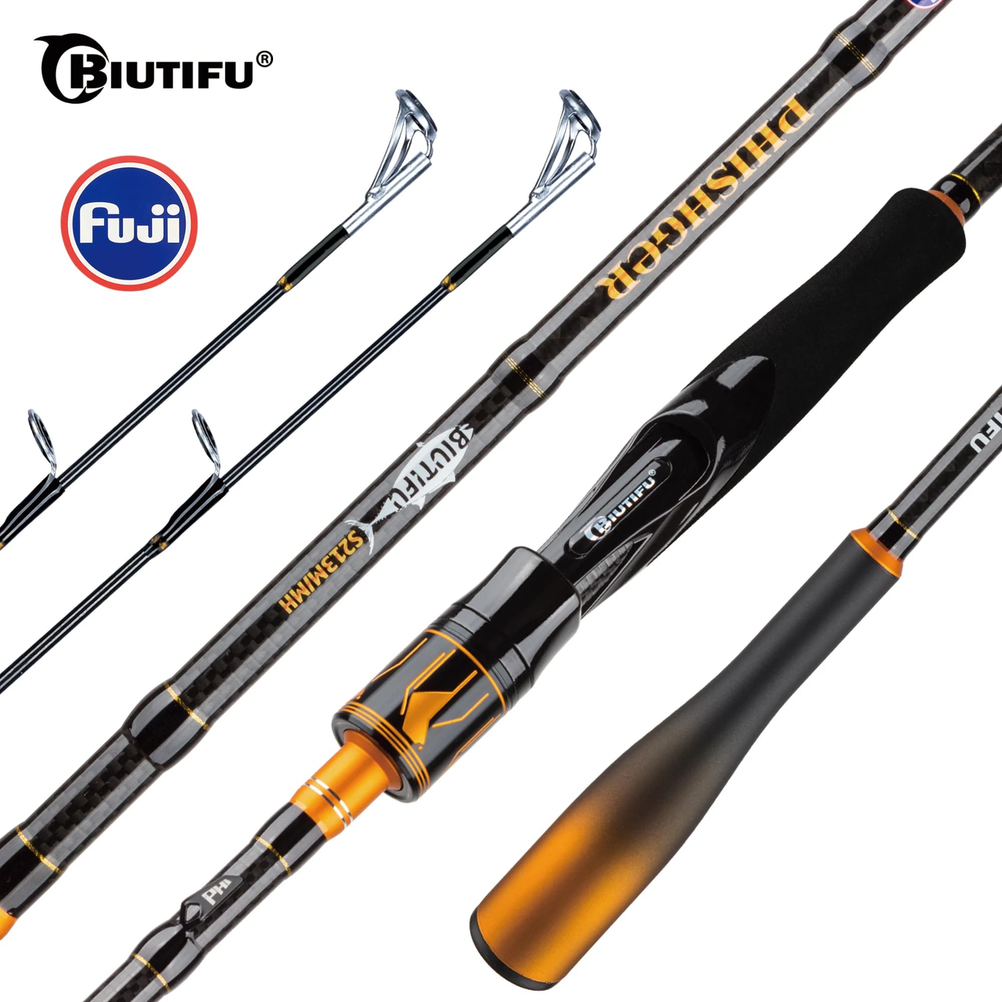 BIUTIFU Canna da pesca Fuji a 2 punte Guida Spinning Casting 1.8-2.7m 2 sezioni T1000 Canna da baitcasting in carbonio per Bass Pike 7-80g Richiamo