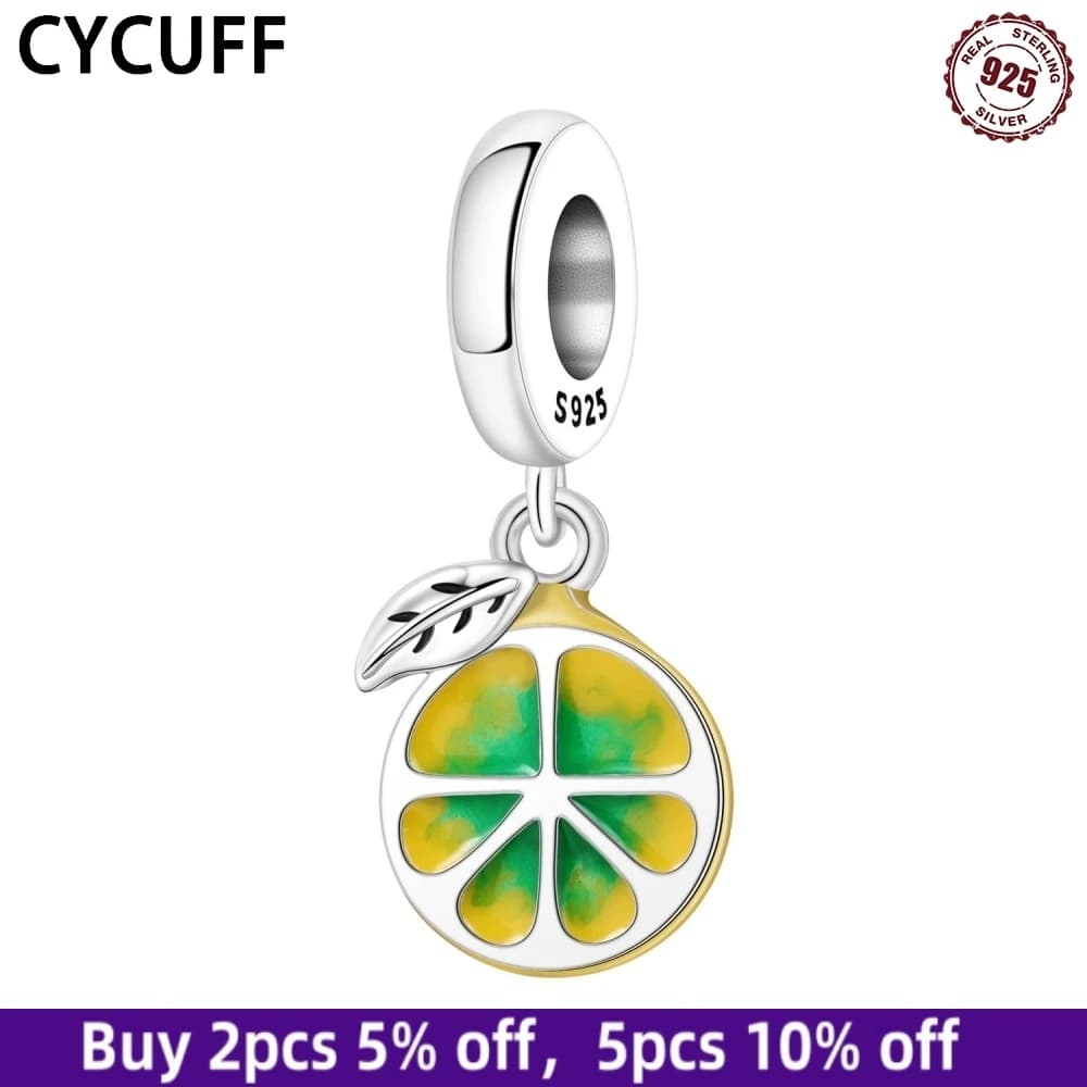 CYCUFF 925 Sterling Silver Lemon Fruit Pendants Bracelet Charms Fit Jewelry Party Beads DIY Exquisite Festival Gifts Accessories