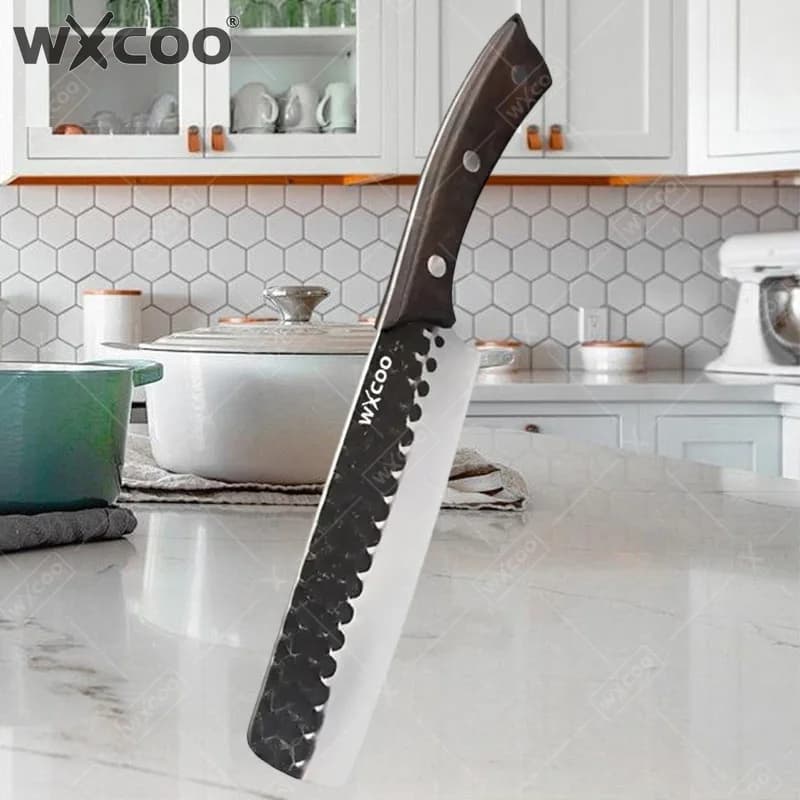 Coltello da Chef WXCOO in Acciaio Inossidabile, Coltelli da Cucina Giapponesi Forgiati, Coltello Professionale Martellato per Disossare, Tritare e Affettare