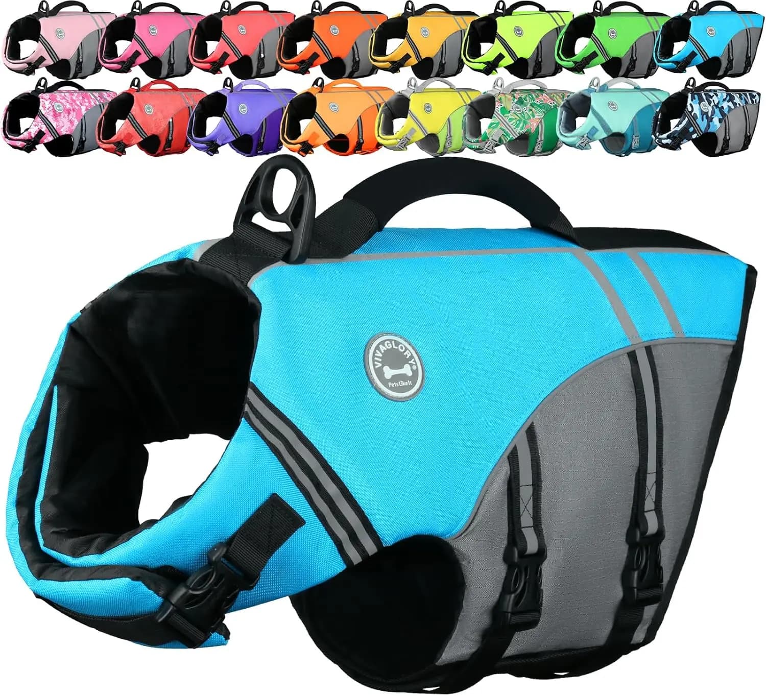 Giubbotto di salvataggio per cani stile sportivo con maniglia per nuoto e navigazione, giacca galleggiante antistrappo, M Blu