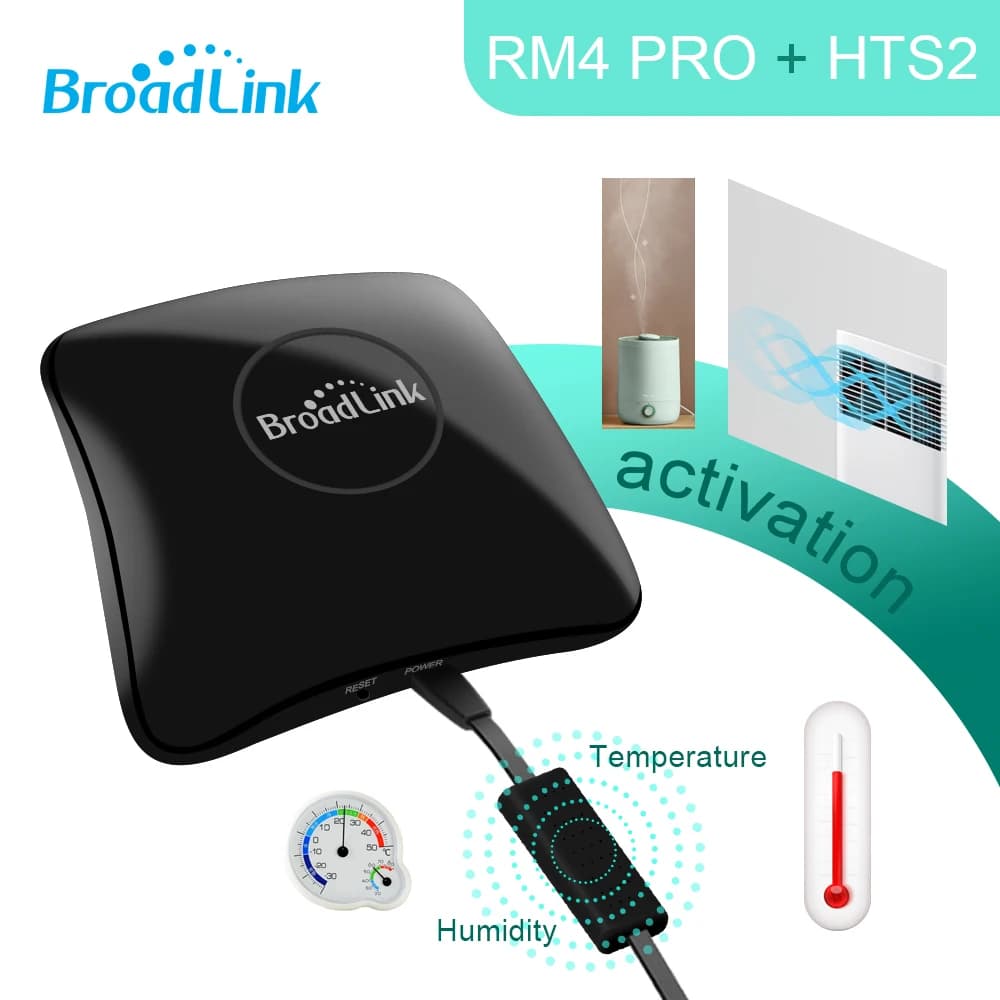Telecomando IR Intelligente Originale Broadlink RM4 Pro, Interruttore RF, Controller Universale, Sensore HTS2, Compatibile con Alexa e Google Home Assistant