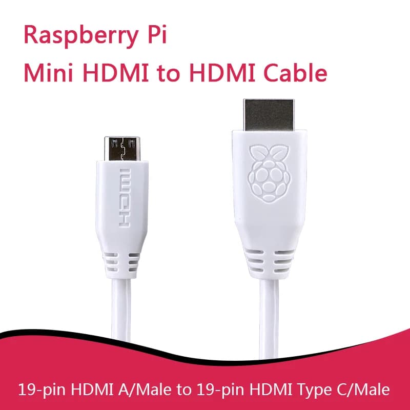 Mini HDMI to Standard HDMI Cable (1m) Compatible with Raspberry Pi Zero, Zero W, WH, and 2W