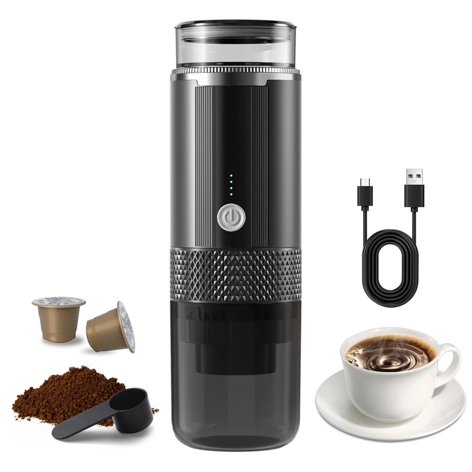 Macchina per caffè espresso elettrica portatile Funzionamento con un pulsante Macchina per caffè portatile ricaricabile Caffè Tè in polvere per i viaggi