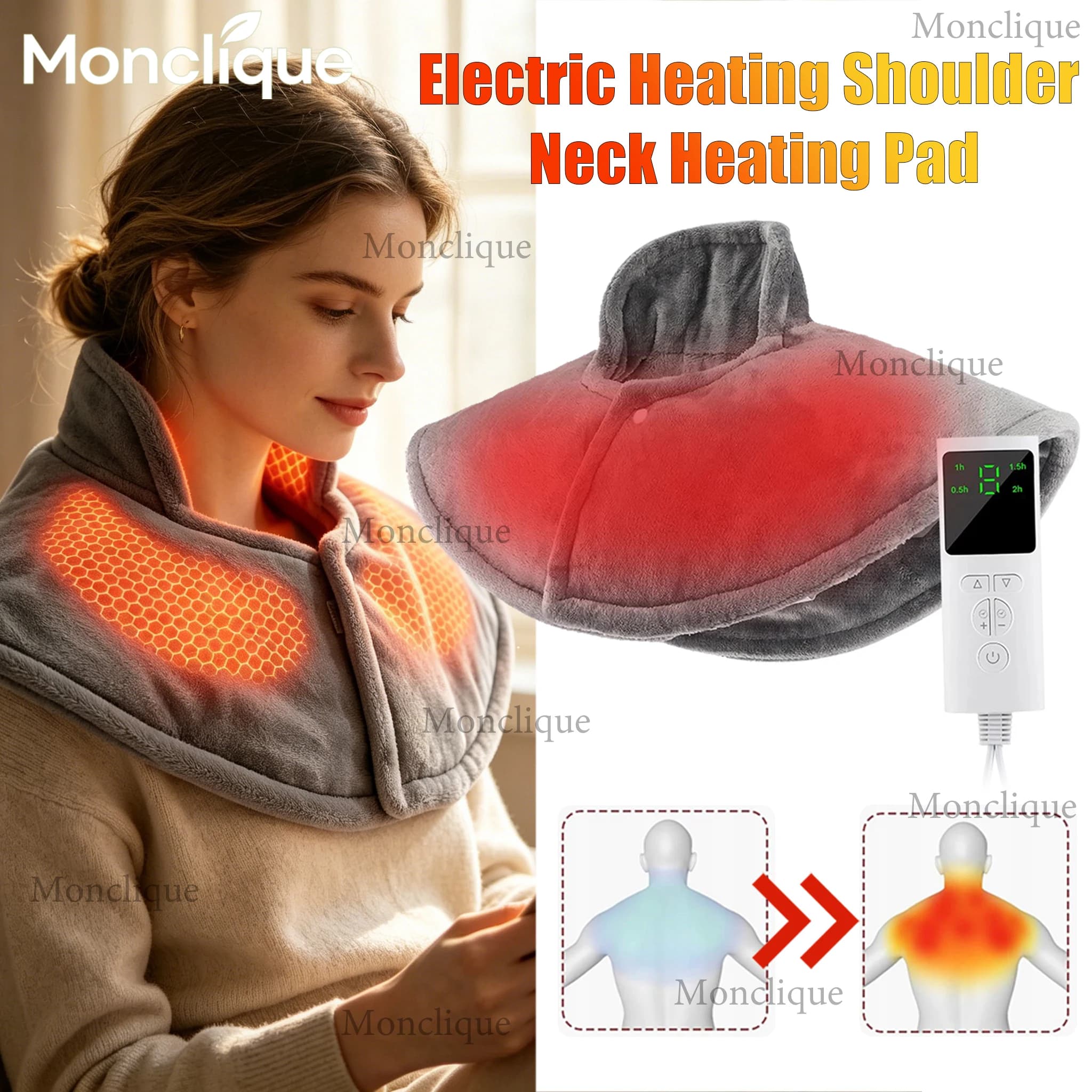 Electric Heating Shoulder Neck Pads Level 9 Temperature 4-speed Timing Plush Soft Warm Back Shoulder Hot Compress Blanket Gear