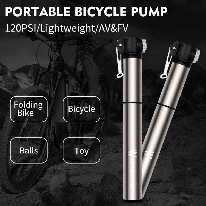 Pompa per bici in alluminio 120PSI Tubo flessibile nascosto a doppia valvola Pompa di aria portatile per pneumatici per biciclette Schrader Presta MTB Ciclismo su strada