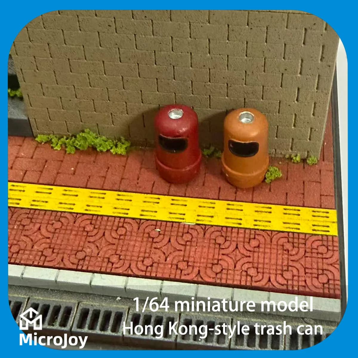 Detailed scene 1: 1:64 scale miniature model of a repair factory, park, modern street, Hong Kong-style trash can, mini street waste recycling ornament, car model scene with distressed decoration, set of 2