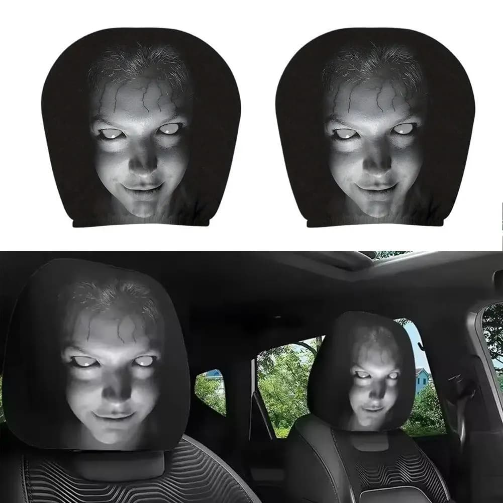 2PCS Car Printed Headrest White Face Black Skull Universal Car Seat Headrest Cover For Car Truck SUV Auto Interior Accessories