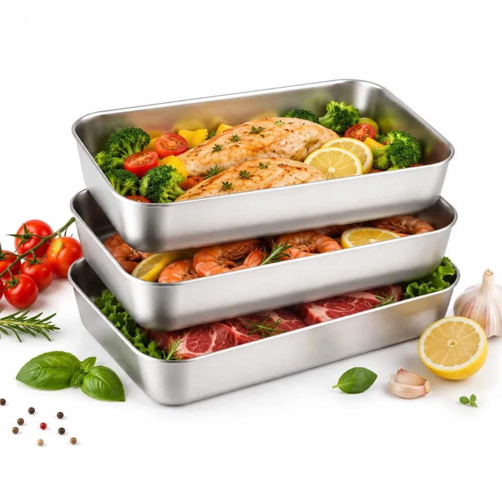3 Pcs Stainless Steel Food Storage Boxes Stackable Open Container Kitchen Meal Prep Outdoor Camping Utility Tool Kit Sets Extras