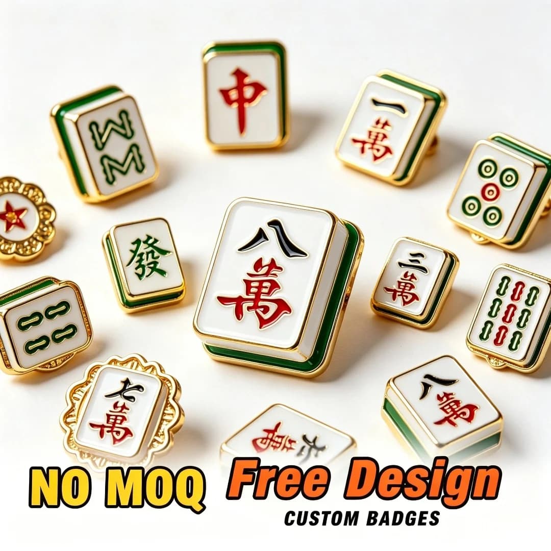 Custom Mahjong Enamel Lapel Pins, Chinese Tile Game Brooch, No MOQ Lucky Fortune Badge for Backpacks