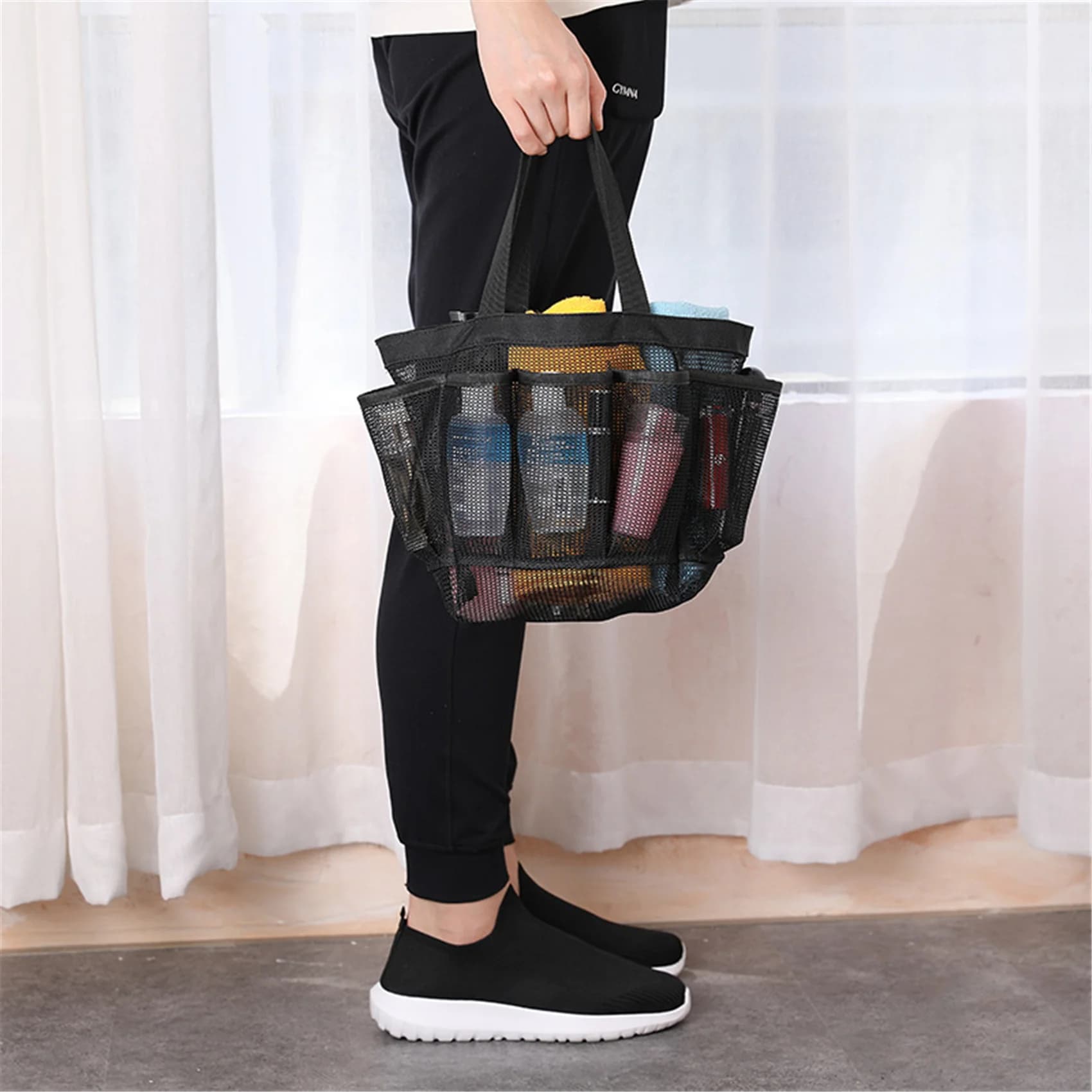 1PC nuova borsa da spiaggia portatile in rete borsa da viaggio per trucco borsa da lavaggio borsa da bagno portatile in rete borsa da spiaggia