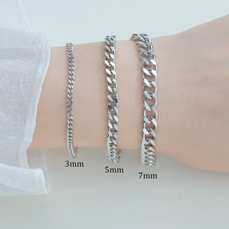 3/5/7mm Stainless Steel Cuban Link Chain Bracelet Classic Punk Heavy Men's Jewelry Simple Fashion Couple Bracelet Suitable for Men and Women