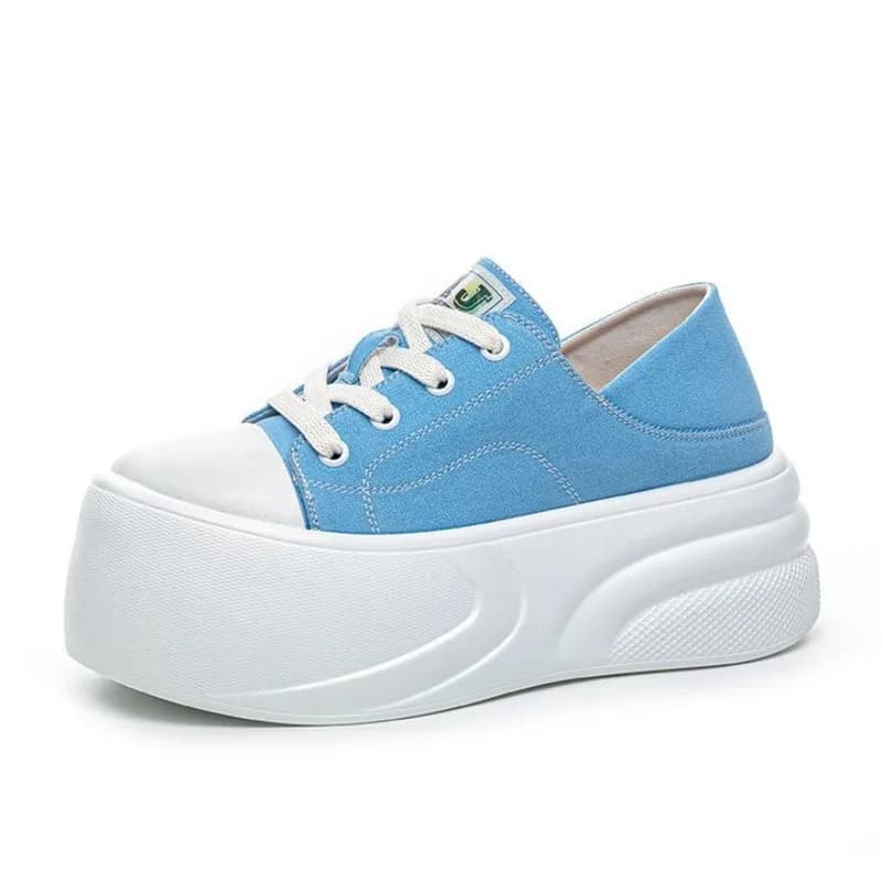 7CM Spring Denim Microfiber Leather Breathable Brand Women Sandals Flats Hollow Round Toe Platform Wedge Flats Pumps High Shoes