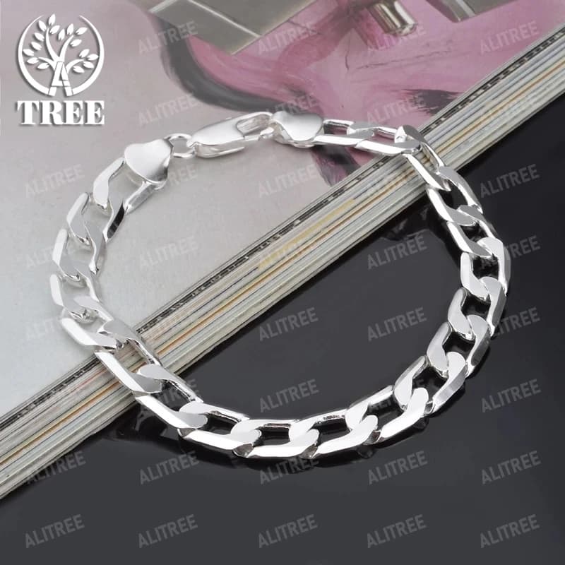 925 Sterling silver Bracelet Sideways Silver Bracelet 4MM 6MM 8MM 10MM 12MM Bracelet Men & Women Jewelry