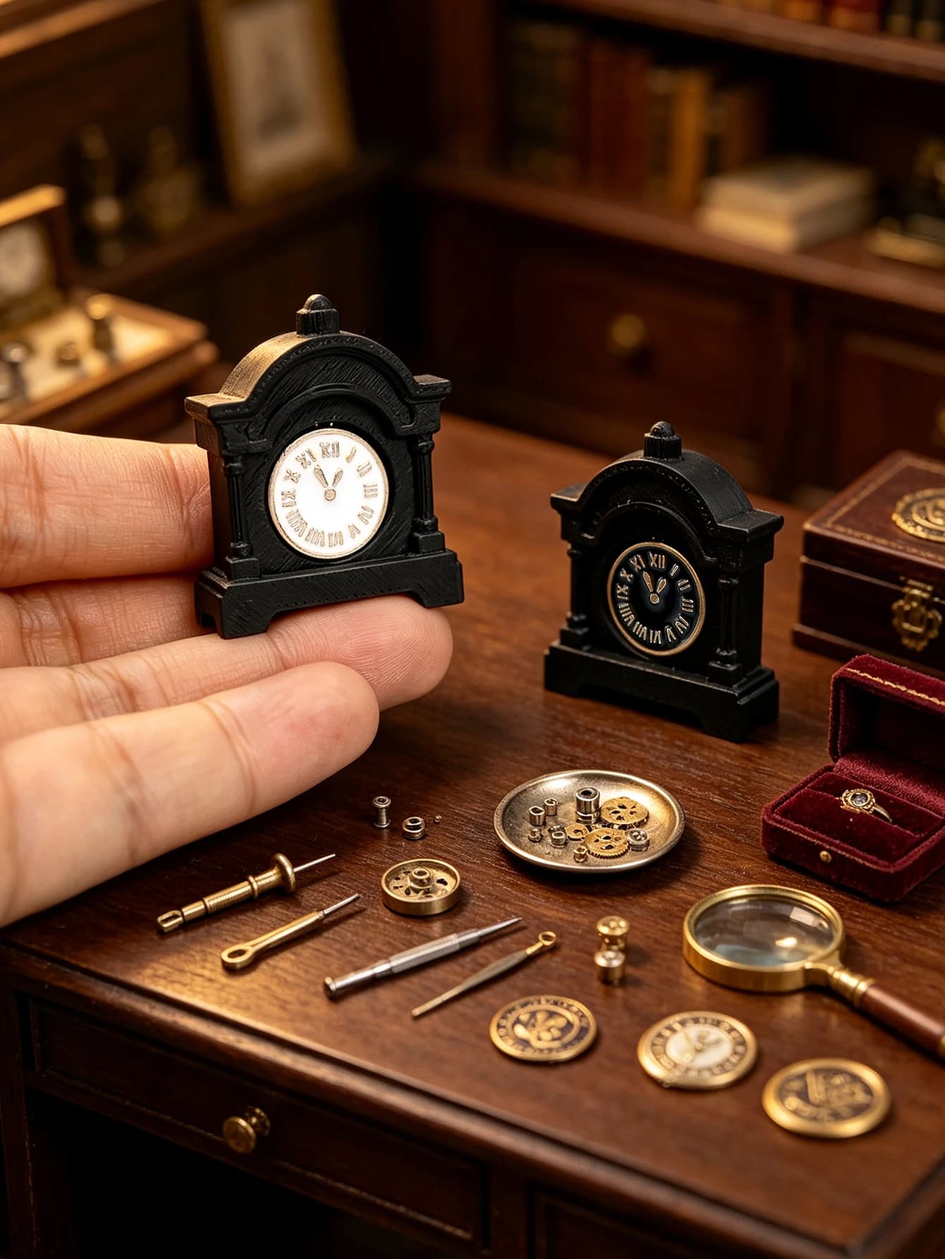 A Miniature Vintage Clock Ornament, Suitable for 1/6, 1/12 Dollhouse, Photography Props, Micro-Landscape Decorations, Miniatures Decoration, Small Gifts, Giveaways, Home Decor Figurines