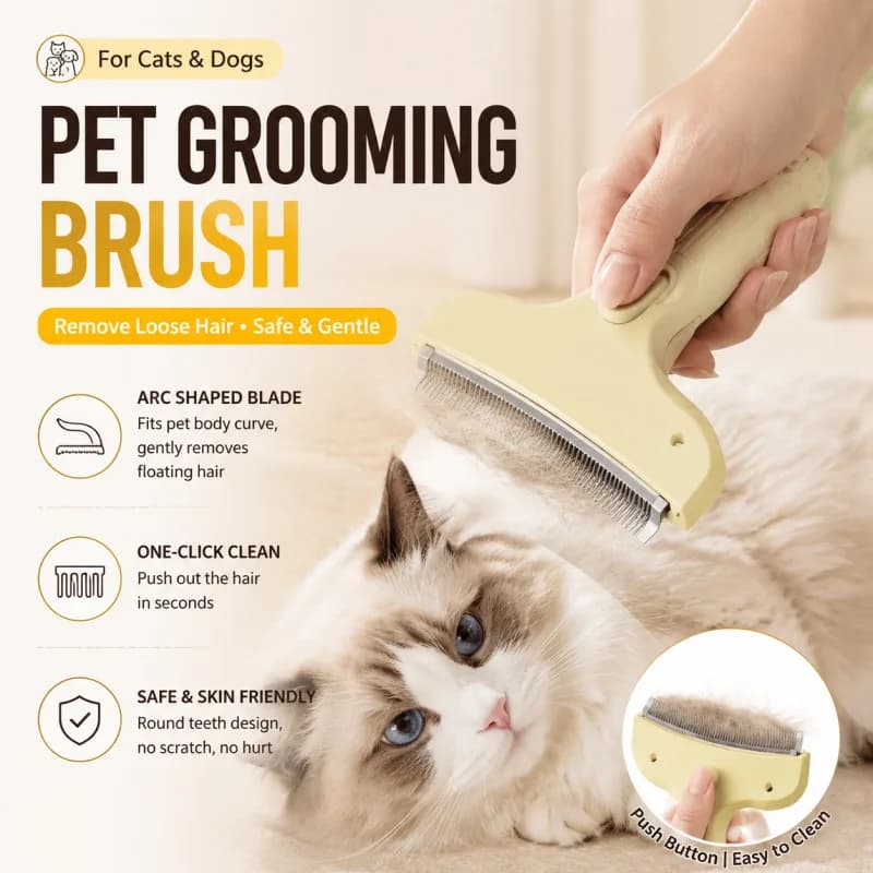 Pet Deshedding Comb Undercoat Dematting Tool 10cm Wide Head Rounded Teeth One-Button Fur Eject No Mess for Cats Dogs Grooming